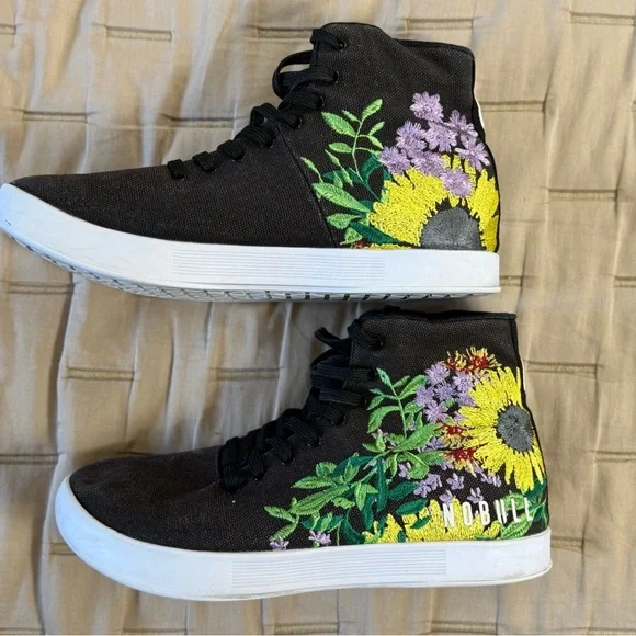 NOBULL Superblossom Embroidered Floral Hi-Top Trainer Shoes Size 10 - Picture 3 of 9